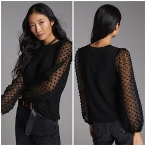 Anthropologie Maeve Textured Puffed Sleeve Top Black Size XS